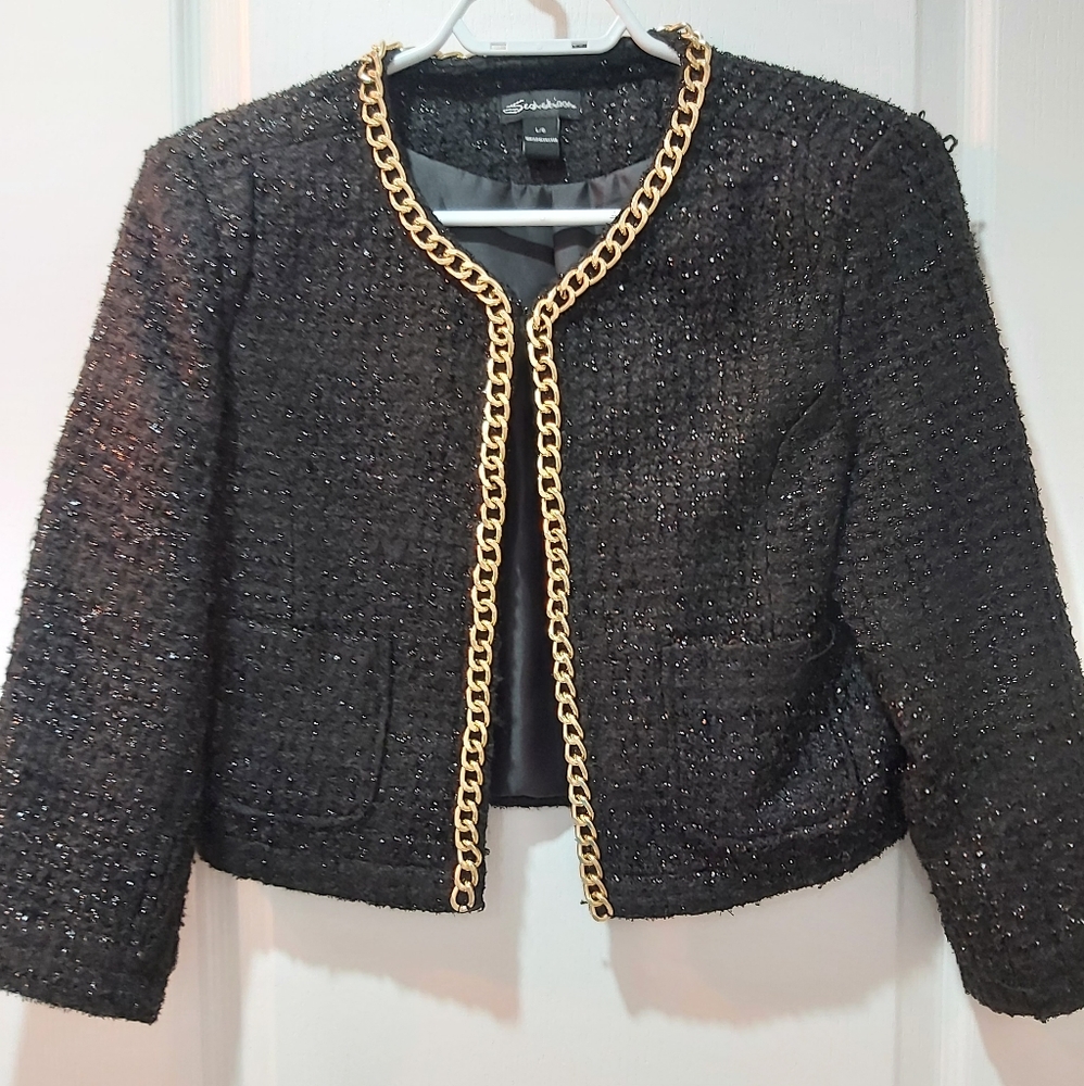 Seduction Black Blazer with gold tone chain closure
